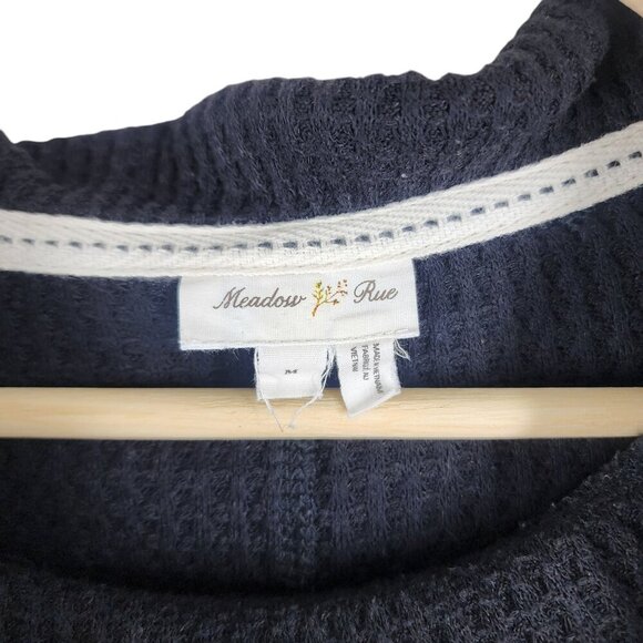 Meadow Rue Anthropologie Black Waffle Knit Long Sleeve Cowl Neck Tunic Top Shirt - Picture 7 of 9